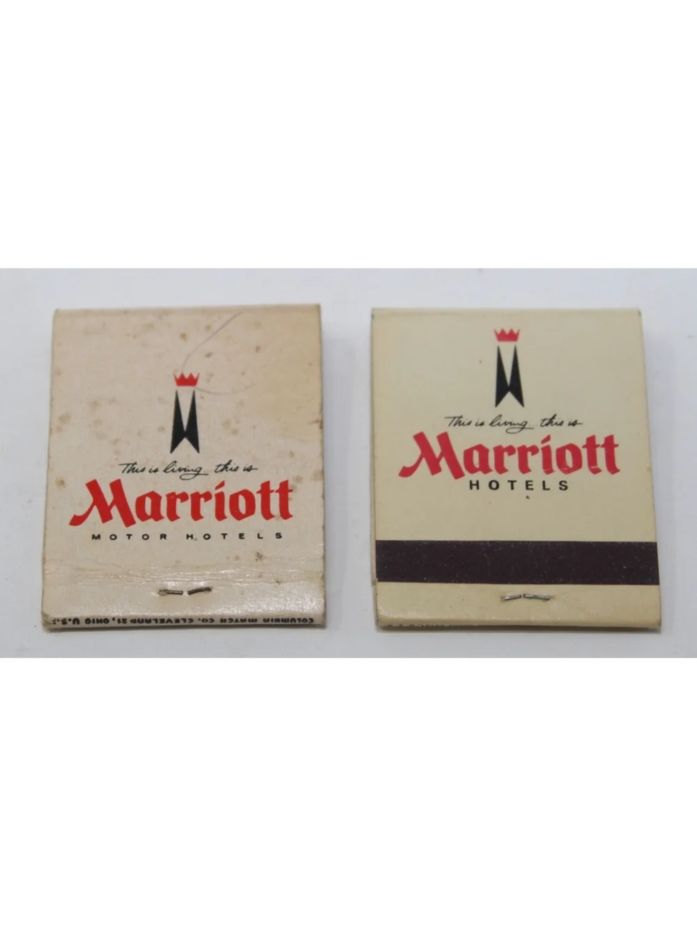 Vintage 1960s Lot of 2 Matchbooks This Is Living This is Marriott Motor Hotels